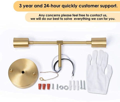 Installation kit for Two Light Brass Vanity Lights Over Mirror Dope Modern Semi Flush Mount Ceiling Fixture with gloves and screws