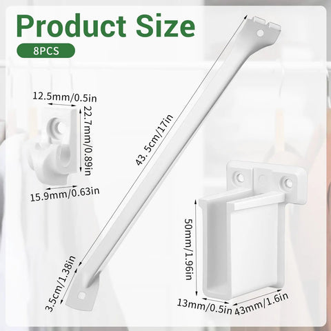 8 Pack White Steel Wire Shelf Brackets 17 Inch Heavy Duty Closet Support Hardware With Quick Snap Clips And End Caps dimensions