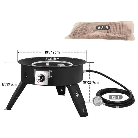 19 Inch Portable Propane Fire Pit With 58,000 BTU Auto Ignition Smokeless Gas Firebowl Height Adjustable Folding Legs Includes Lava Rocks