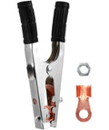 Sturdy Heavy Duty Welder Grounding Clamp With Strong Iron And Copper Spring For Professional Welding Jobs. Close-up view.