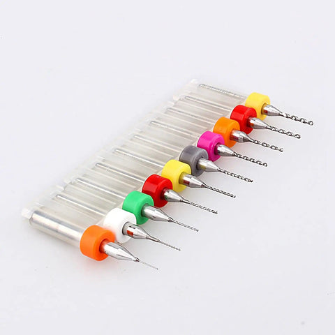 0.3-1.2mm Carbide Micro Drill Bits For Engraving Printed Circuit Boards Tungsten Core arranged in a row, multicolored collars