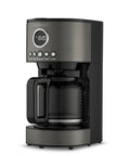 12 Cup Coffee Maker With Glass Carafe, Auto Start 24 Hour Programmable, Drip Free Pour, Black Stainless Finish, side view