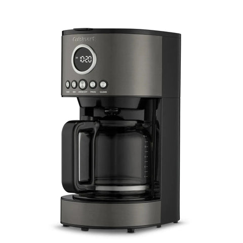 12 Cup Coffee Maker With Glass Carafe, Auto Start 24 Hour Programmable, Drip Free Pour, Black Stainless Finish, side view
