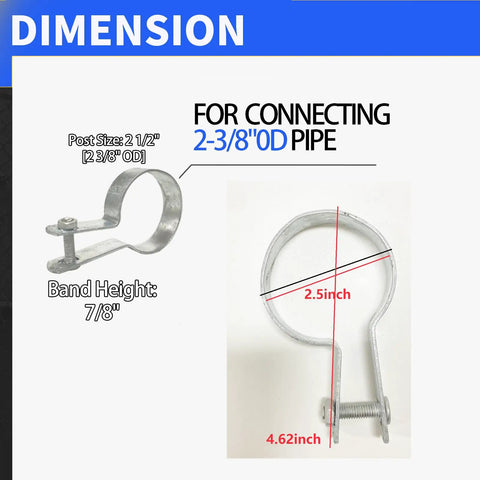 Two And Three Eighths Inch Tension Band For Chain Link Fence illustration showing dimensions and galvanized steel construction