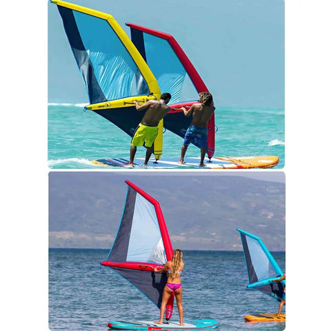 People using Inflatable Wing For Wind Wing Foiling, Kitesurfing And Windsurfing, All Purpose Surf Wing Sail on water
