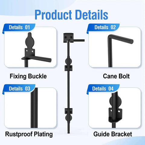 36 Inch Cane Bolt Heavy Duty Gate Drop Rod Latch For Wood Fence Metal Gate Vinyl Fence Ground Fix Floor Latch Black Coating