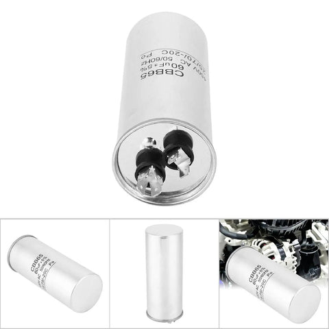 60 uF 450V CBB65 Run Capacitor For Air Conditioner Compressor And Industrial Equipment Waterproof Motor Drive Capacitor 60 Microfarad Start Unit For HVAC And Heavy Machinery, white cylindrical body