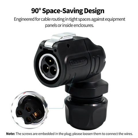 3 Pin Right Angle IP68 Waterproof Connector With Screw Assembly Easy Plug And Play No Soldering Needed Durable Outdoor Electrical Connector For Marine Automotive And DIY Projects, 90° design