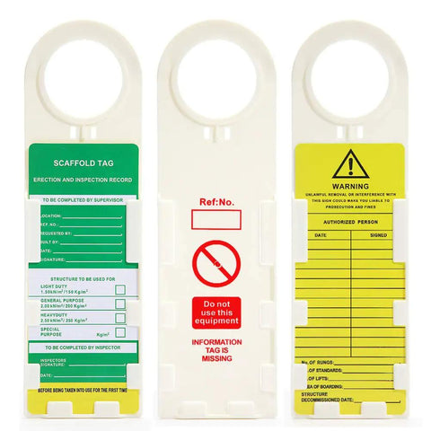 Heavy Duty Scaffold Status Holders And Safety Inspection Tags With Clear Danger Labels For Construction Crews Weatherproof Tear Resistant Build Includes Ten Piece Kit For No Fuss Setup And Serious Job Site Peace Of Mind