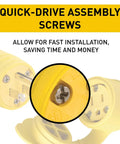 Close-up of quick-drive assembly screws on Yellow 15 Amp Watertight NEMA 4X 6P Straight Blade Connector 5-15R, 125V, 3-Wire Plug