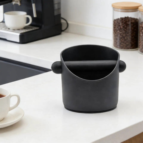 Espresso Knock Box With Cleaning Cloth And Brush, Pro Grade Quiet Durable Barista Waste Bin For Home And Office Use, Black ABS