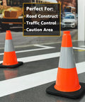 Heavy Duty Orange Traffic Cones Set of 5, 18 Inch PVC With Black Base and 6 Inch Reflective Collar for Road Work, Parking Lots