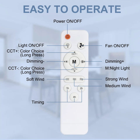 Remote control for Remote Dimmable Socket Fan Light, 20.5 Inch Screw-In Ceiling Bulb Fan Combo With Socket Extender features