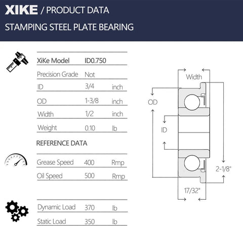 3/4x1-3/8 Flanged Ball Bearing Replacement For Lawn Mower Wheel, 10 Pack, Heavy Duty Galvanized Steel, Fits 3/4 Inch Shafts And 1-3/8 Inch Hub technical data sheet