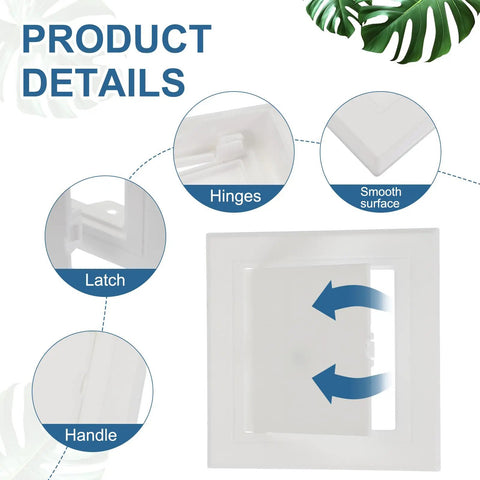 Product details of No Sweat Removable Hinged Access Panels 2 Pack Sleek White Abs Wall Hole Covers For Drywall Plumbing And Electrical Wiring.