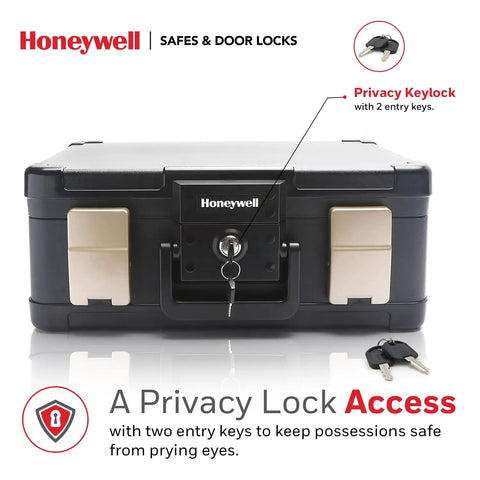 Portable Fire Safe Waterproof Safe Box Chest With Carry Handle 30 Minute UL Fire Rating Medium Capacity 7.3 Liter Black Home Office Dorm Security For Valuables And Documents with privacy keylock