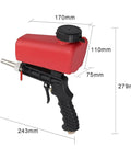 One Quarter Inch Air Sandblasting Gun Portable Handheld Sandblaster With 90 PSI Pneumatic Power dimensions shown