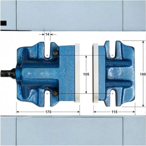 Heavy Duty 150mm Precision Milling Machine Vise With Two Piece Limitless Design For Milling Drilling And CNC Applications showing dimensions and sturdy build.