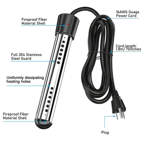 Built Badass Kickin Up The Heat Fast This Plug And Play 2000 Watt Immersion Water Heater with metal guard and power cord.