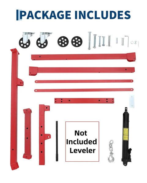 Heavy Duty Hydraulic Engine Hoist With True 3000 Pounds Capacity And Portable Telescopic Boom showing included red steel components and hydraulic cylinder.