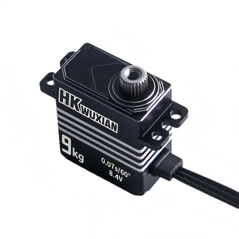 Tough As Nails 9KG Micro Digital Servo Motor With All Metal Gears And Hollow Coreless Mechanics For RC Cars Planes And Helicopters Delivering High Precision And Sick Torque Black, showcasing top view with connector.