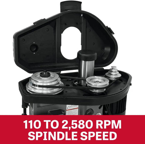 Heavy Duty 15 Inch Mill Drill Shop Beast With 1 Hp Motor showing spindle speed range from 110 to 2,580 RPM.
