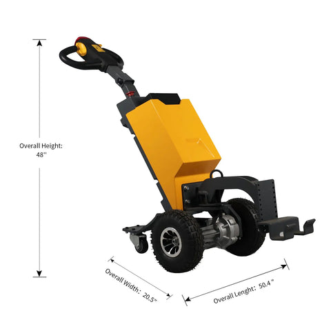 Apollo Full Electric Tugger Walkie Tractor with 48" height and 2200 lb capacity for hauling trailers.