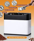 Slick Electric Coffee Knock Box With Quick Portafilter Cleaner For Tight Espresso Pucks Includes Two Heavy Duty Scrapers And Dual Bristle Brushes for easy cleanup.