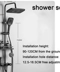 CUTPOIY 4 Functions Exposed Shower System Shower Fixtures Shower Faucets Sets 8 Inch Wall Mount Exposed Shower System, Round-8 inches with installation details.