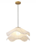 HLRCB Indoor Pendant Light, Fabric Pleated Shade, Modern Suspended Mount with layered wavy shade and gold hardware.