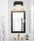 Bathroom featuring Industrial Black Vanity Light Fixtures With Glass Mason Jar Shades Two Light Vintage Wall Sconces 13 Inch