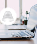 Close-up of Heavy Duty Thirty Two Piece Cone Shaped Clear Rubber Bumpers With Powerful Self Adhesive Backing for laptop protection.