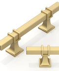 Brushed Gold Cabinet Pulls 3 Inch 76mm, 10 Pack Kitchen Drawer Handles with modern rustic look, shown in close-up