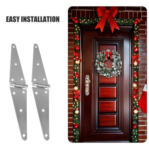 Heavy Duty 5 Inch Gate Strap Hinges Galvanized Iron 2 Piece Set With Installation Screws next to decorated outdoor door