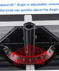 Adjustable Black Aluminum Table Saw Miter Gauge Fence Sled showing 60° angle adjustment knob for precise cuts.