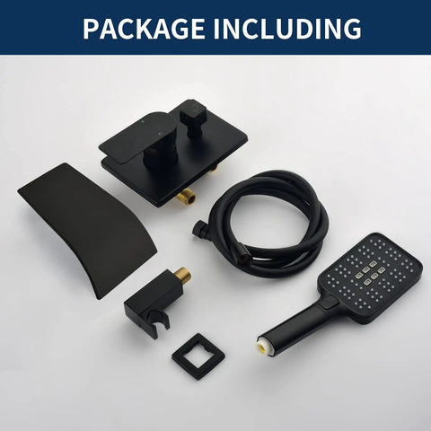Matte Black Tub Faucet Set With Handheld Sprayer And Wall Mount Tub Filler Rough In Valve Trim Kit Half Inch NPT Easy Install