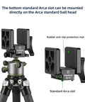 GS01 Arca Swiss Rifle Saddle Mount on tripod head with anti-slip mat and standard Arca slot, durable aluminum construction