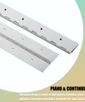 18 Inch Stainless Steel Piano Hinge Set, 2 Pack Continuous Hinge For Cabinets And Doors, Heavy Duty 304 Stainless With Zinc Coated Finish, Rustproof Silver, Built To Last D I Y Project Hardware, two hinges shown