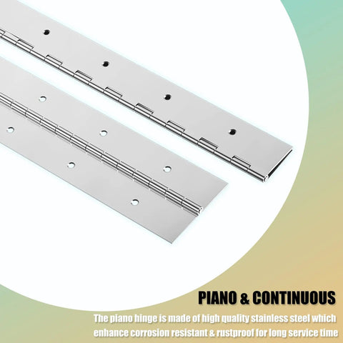 18 Inch Stainless Steel Piano Hinge Set, 2 Pack Continuous Hinge For Cabinets And Doors, Heavy Duty 304 Stainless With Zinc Coated Finish, Rustproof Silver, Built To Last D I Y Project Hardware, two hinges shown