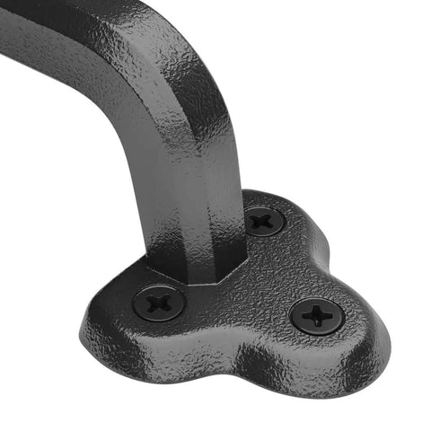 Close-up of Heavy Duty 9 Inch Antique Barn Door Hardware Handle showing black powder-coated cast iron base detail for rustic decor
