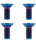 Badass Corrosion Resistant M5 Titanium Countersunk Flat Head Screws M5x12mm Burnt Blue four screws displayed from various angles.