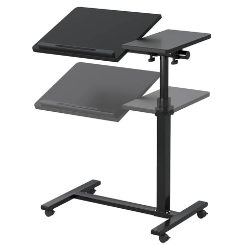 Must-Have Adjustable Overbed Table With 180-Degree Swivel Desktop, Portable Rolling C-Shaped Bedside Desk, Black Finish, height adjustable