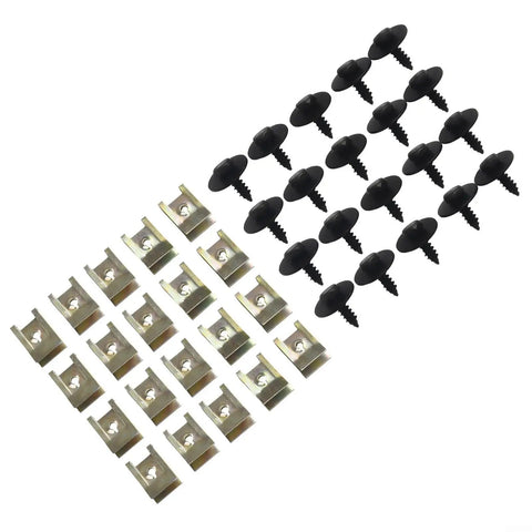BMW Undertray Fastener Kit With 40 Pcs Hex Head Tapping Bolts And U Nut Clips For Splash Shield Replacement Heavy Duty Compatible With 1 Series Through 7 Series X1 X3 X5 X6 Z3 Z4 And Mini, black bolts and metal clips