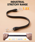 Heavy Duty 31 Inch Rubber Bungee Cords With 55.8 Inch Stretch, Over 176 Lb Load Capacity, 100% EPDM Weatherproof S Hooks
