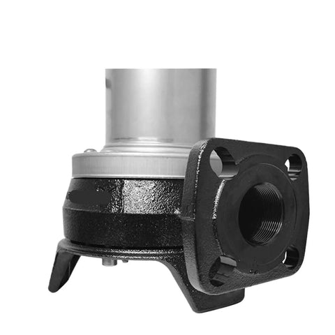 Rock Solid Stainless Steel Sewage Pump For Basement Drainage And Pool Water Transfer compact motor with black base and pipe connection.
