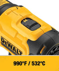 Close-up of Cordless Heat Gun With LED Light And Lock On Convenience, No Cord, All Power, Hits Up To 990 Fahrenheit, Tool Only DCE530B