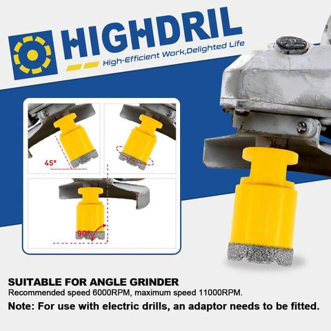 HIGHDRIL 6-piece diamond core drill set (20/25/35/50/75/100 mm) for porcelain tile, granite, marble; vacuum-brazed tips