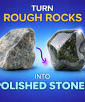 Before and after of rough rock turned polished stone with Electric Tumbler Kit for Polishing Stones, Rocks, Glass, and Metals.