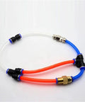 Huge 100 Pc Pneumatic Fittings Kit Push To Connect Air Hose Quick Couplers For 4-12mm Tubing Super Easy Setup No Tools Needed Black And Blue Seals Perfect For Compressors And Industrial Builds, shown with color-coded tubing