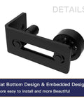 Black 12 Inch Barn Door Handle With Latch And Adjustable Floor Guide Kit, flat bottom design, solid steel, frosted black finish.